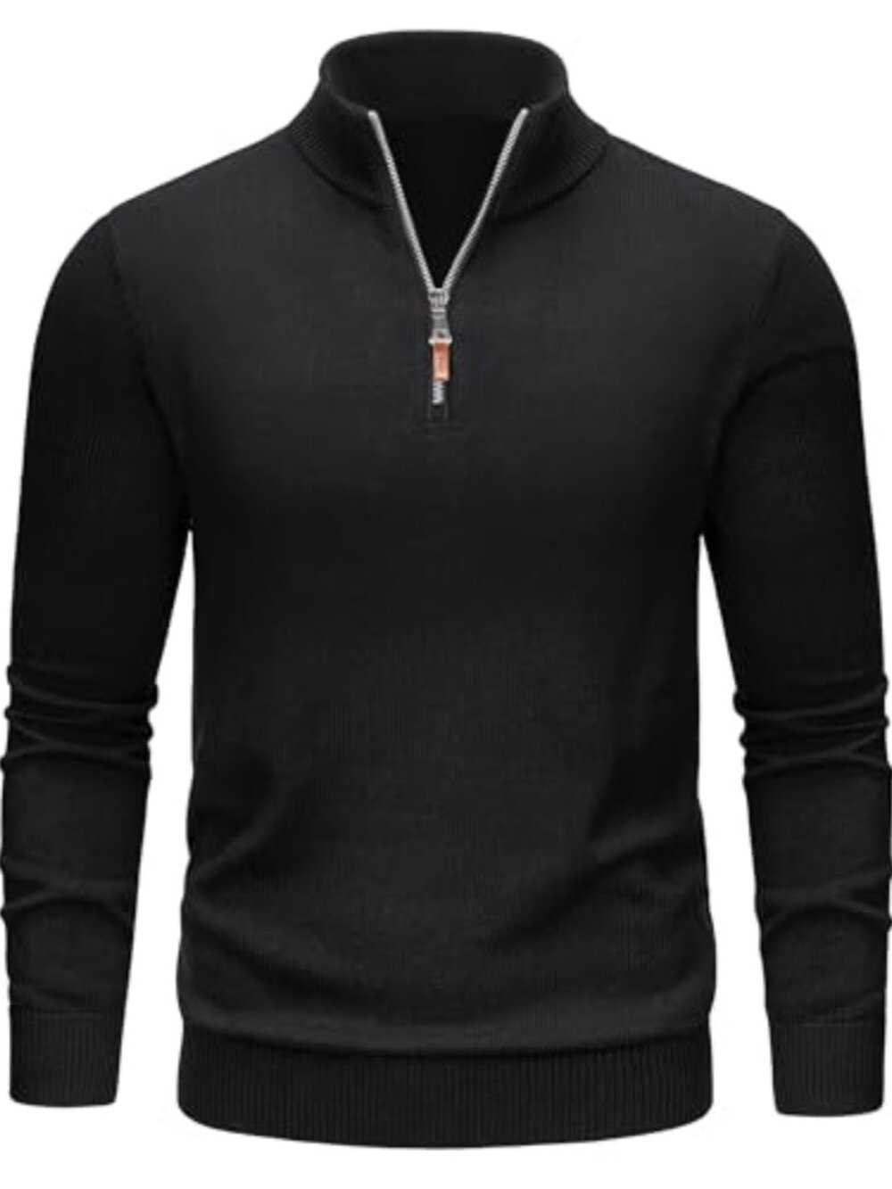 Men's Quarter Zip Sweater Cotton Mock Neck Pullover Knitted Long Sleeve